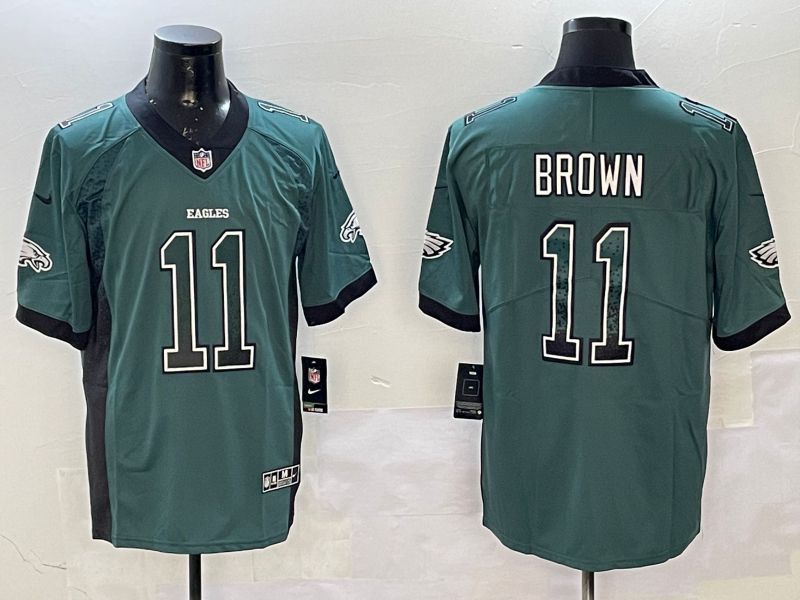 Men Philadelphia Eagles #11 Brown Green 2025 Nike Drift Fashion Color Rush Limited NFL Jersey style 1